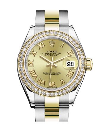 Rolex Datejust 28 Champagne Roman Dial Diamond Bezel Yellow Gold Ladies Watch 279383RBR 279383