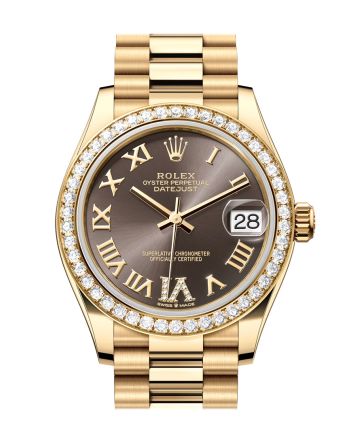 Rolex Datejust 31 Dark Grey Roman Diamond Dial Diamond Bezel Yellow Gold Ladies Watch 278288RBR 278288RBR-0026