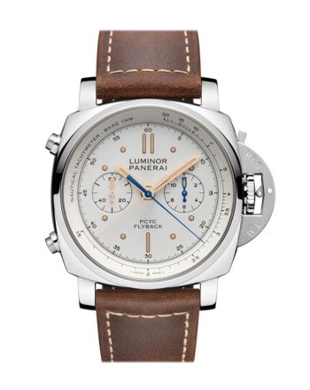 Panerai Luminor Flyback Chrono Brown Leather White Dial Watch PAM00654