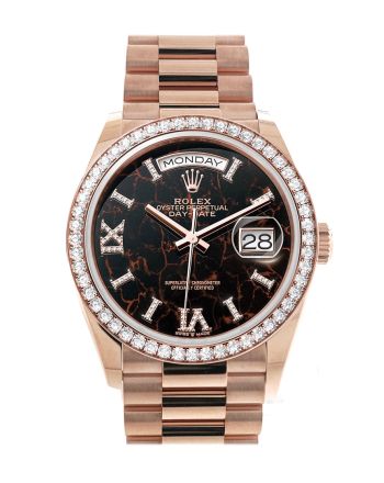 Rolex Day-Date 36 Eisenkiesel Dial Diamond Bezel 18K Everose Gold President Watch 128345RBR