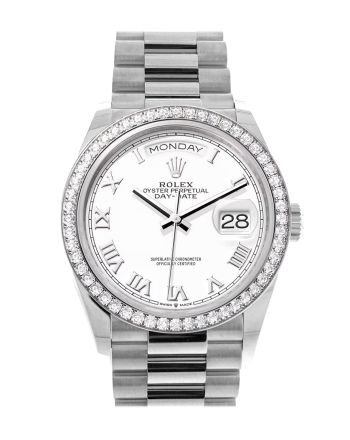 Rolex Day-Date 36 White Dial Diamond Bezel White Gold President Watch 128349RBR