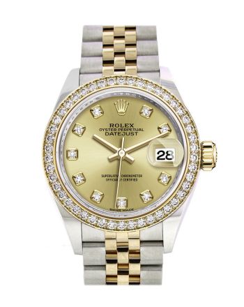 Rolex Datejust 28 Champagne set with diamonds Dial Diamond Bezel Yellow Gold Jubilee Ladies Watch 279383RBR 279383