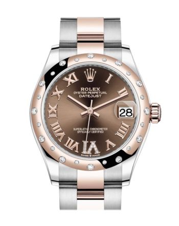 Rolex Datejust 31 Chocolate Large VI diamonds Dial Diamond Bezel Rose Gold Two Tone Watch 278341RBR 278341