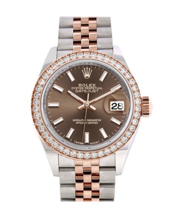 Rolex Datejust 28 Chocolate Dial Diamond Bezel Rose Gold Two Tone Watch 279381RBR 279381