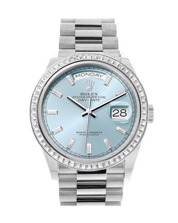 Rolex Day-Date 36 Ice Blue Diamond Dial Diamond Bezel Platinum President Watch 128396TBR