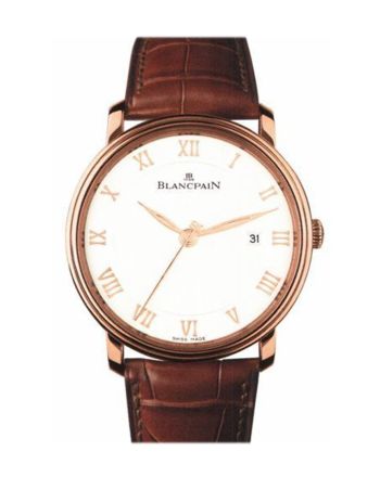 Blancpain Villeret White Dial 18kt Rose Gold Brown Leather Men's Watch 6651-3642-55B