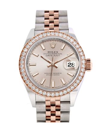 Rolex Datejust 28 Sundust Dial Diamond Bezel Rose Gold Two Tone Watch 279381RBR 279381