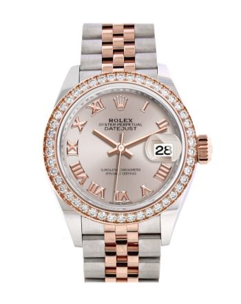 Rolex Datejust 28 Sundust Roman Dial Diamond Bezel Rose Gold Two Tone Watch 279381RBR 279381