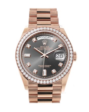 Rolex Day-Date 36 Slate Dial Diamond Bezel 18K Everose Gold President Watch 128345RBR