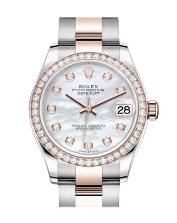 Rolex Datejust 31 White mother-of-pearl Diamonds Dial Diamond Bezel Rose Gold Two Tone Watch 278381RBR 278381