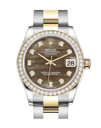 Rolex Datejust 31 Black mother-of-pearl Diamonds Dial Diamond Bezel Yellow Gold Two Tone Watch 278383RBR 278383