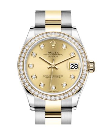 Rolex Datejust 31 Champagne Diamonds Dial Diamond Bezel Yellow Gold Two Tone Watch 278383RBR 278383