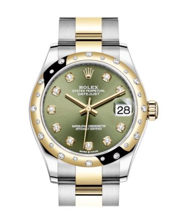 Rolex Datejust 31 Olive Green Diamonds Dial Diamond Bezel Yellow Gold Two Tone Watch 278343RBR 278343 NP