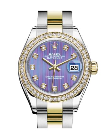 Rolex Datejust 28 Lavender set with diamonds Dial Diamond Bezel Yellow Gold Ladies Watch 279383RBR 279383