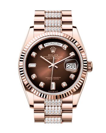 Rolex Day-Date 36 Brown ombré Diamond Dial Fluted Bezel 18K Everose gold Diamond  President Watch 128235