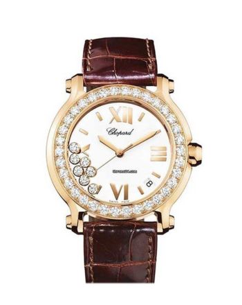 Chopard Happy Sport Quartz Rose Gold Diamond Bezel White Dial 277473/5001