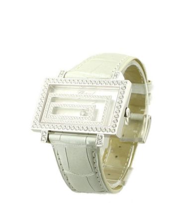 Chopard Happy Spirit in White Gold with Diamond Bezel White Alligator Leather Stra 209168-1001