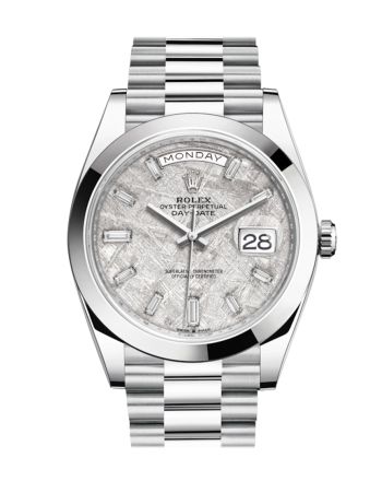 Rolex Day-Date 40 Meteorite Baguette Diamond Dial Dial Dome Bezel Platinum President Automatic Men's Watch 228206