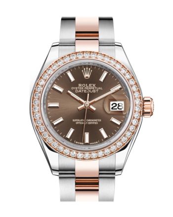 Rolex Datejust 28 Chocolate Dial Diamond Bezel Rose Gold Two Tone Watch 279381RBR 279381