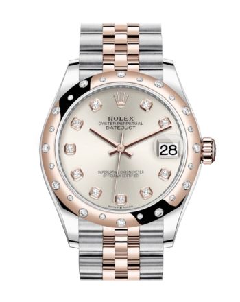 Rolex Datejust 31 Silver Diamonds Dial Diamond Bezel Jubilee Rose Gold Two Tone Watch 278341RBR 278341