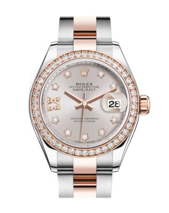 Rolex Datejust 28 Sundust Large VI Diamonds Dial Diamond Bezel Rose Gold Two Tone Watch 279381RBR 279381