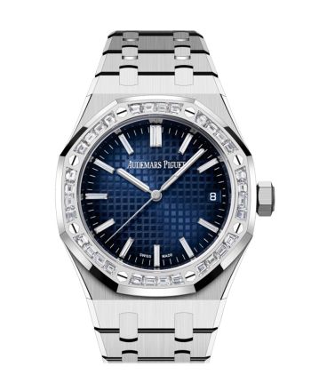 Audemars Piguet Royal Oak 34 Blue Diamond Baguette Dial White Gold Diamond Set Bezel Watch 77451BC.ZZ.1261BC.01