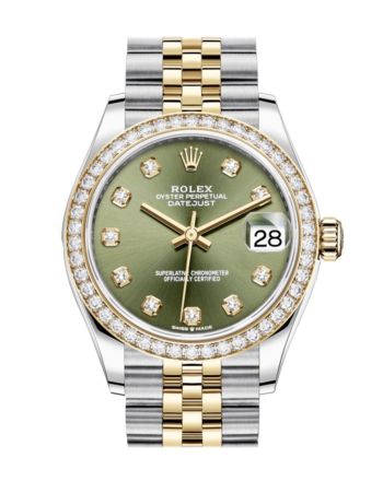 Rolex Datejust 31 Olive green Diamonds Dial Diamond Bezel Yellow Gold Two Tone Jubilee Watch 278383RBR 278383