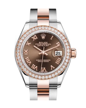 Rolex Datejust 28 Chocolate Roman Dial Diamond Bezel Rose Gold Two Tone Watch 279381RBR 279381