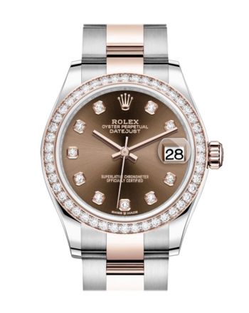 Rolex Datejust 31 Chocolate Diamonds Dial Diamond Bezel Rose Gold Two Tone Watch 278381RBR 278381