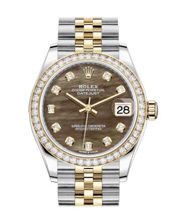 Rolex Datejust 31 Black mother-of-pearl Diamonds Dial Diamond Bezel Yellow Gold Two Tone Jubilee Watch 278383RBR 278383