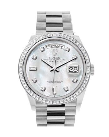 Rolex Day-Date 36 Mother of Pearl Dial Diamond Bezel Platinum President Watch 128396TBR