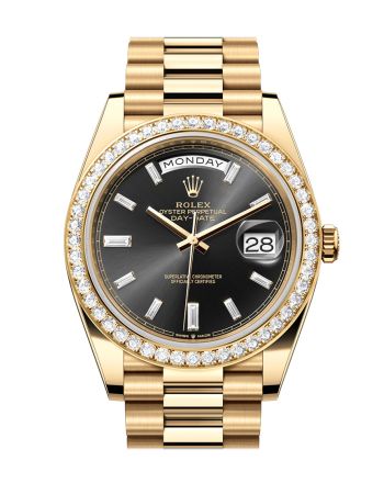 Rolex Day-Date 40 Bright Black Dial Diamonds Dial Diamond Bezel Yellow Gold President Men's Watch 228348RBR 228348