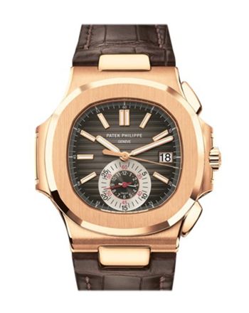 Patek Philippe Nautilus Black-Brown Dial 18kt Rose Gold Case Brown Leather Men's Watch 5980R-001