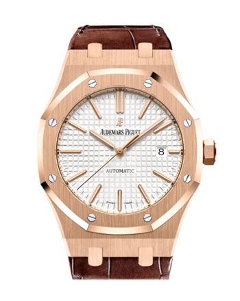 Audemars Piguet Royal Oak 41mm Silver-toned dial Pink Gold Brown Alligator Strap Watche 15400OR.OO.D002CR.01