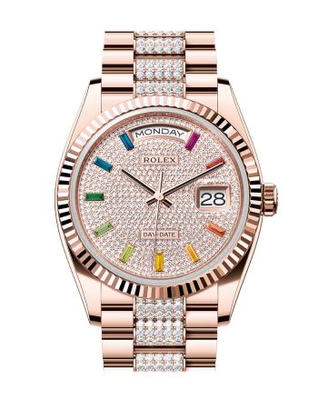 Rolex Day-Date 36 Diamond Paved Dial Fluted Bezel 18K Everose gold Diamond President Watch 128235