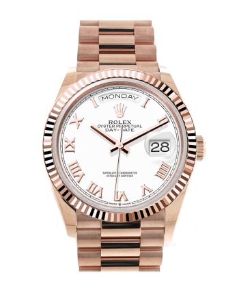 Rolex Day-Date 36 White Dial Fluted Bezel 18K Everose gold President Watch 128235