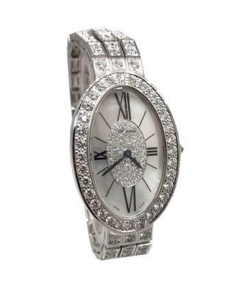 Chopard Classique Oval Quartz in White Gold With Diamond Bezel White Gold Full Diamond Bracelet with MOP Diamond Dial 106987-1001