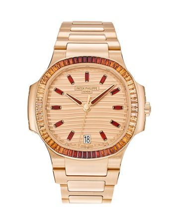 Patek Philippe Nautilus Ladies Rose Gold Baguette Cognac Bezel Watch 7118/1300R 7118/1300R-001