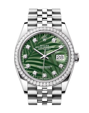 Rolex Datejust 36 Green Palm Motif Diamond Dial Diamond Bezel Jubilee Watch 126284RBR 126284RBR-0047