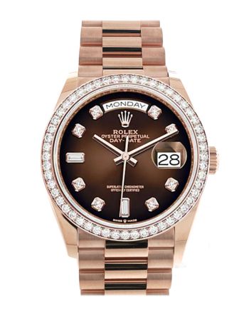 Rolex Day-Date 36 Brown ombré Diamond Dial Diamond Bezel 18K Everose Gold President Watch 128345RBR