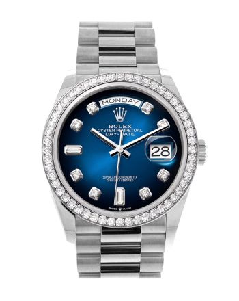 Rolex Day-Date 36 Blue ombré Diamond Dial Diamond Bezel White Gold President Watch 128349RBR