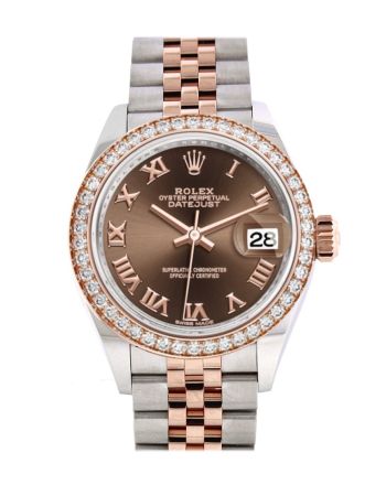 Rolex Datejust 28 Chocolate Roman Dial Diamond Bezel Rose Gold Two Tone Watch 279381RBR 279381