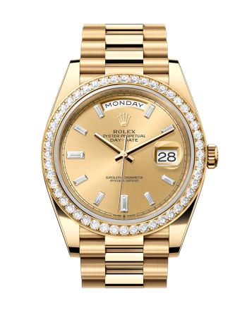 Rolex Day-Date 40 Champagne Baguette Diamonds Dial Yellow Gold President Men's Watch 228348RBR 228348