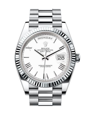 Rolex Day-Date 40 White Dial Fluted Bezel Platinum President Men's Watch 228236