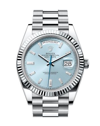 Rolex Day-Date 40 Ice-Blue Diamond Dial Dial Fluted Bezel Platinum President Men's Watch 228236