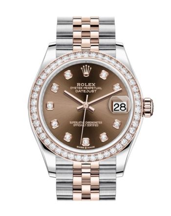 Rolex Datejust 31 Chocolate Diamonds Dial Diamond Bezel Rose Gold Two Tone Jubilee Watch 278381RBR 278381