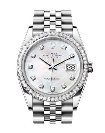 Rolex Datejust 36 White Mother of Pearl Diamond Dial Diamond Bezel Jubilee Watch 126284RBR 126284RBR-0011