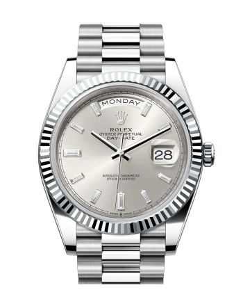 Rolex Day-Date 40 Silver Diamonds Dial Fluted Bezel Platinum President Men's Watch 228236