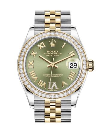 Rolex Datejust 31 Olive green VI Diamonds Dial Diamond Bezel Yellow Gold Two Tone Jubilee Watch 278383RBR 278383