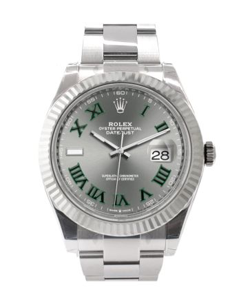 Rolex Datejust 41 Slate Roman Dial White Gold Fluted Bezel Oyster Mens Watch 126334